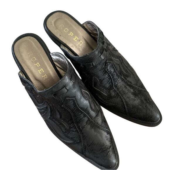 ROPER  Slip-on Mule Western Cowgirl Shoes Size 8 Black Pointed - Picture 1 of 8
